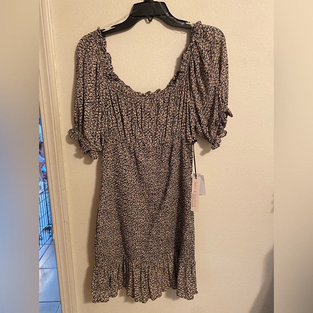 Fall dress, black floral, Junior large,